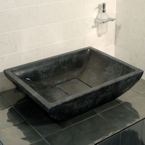 black marquinia marble bathroom