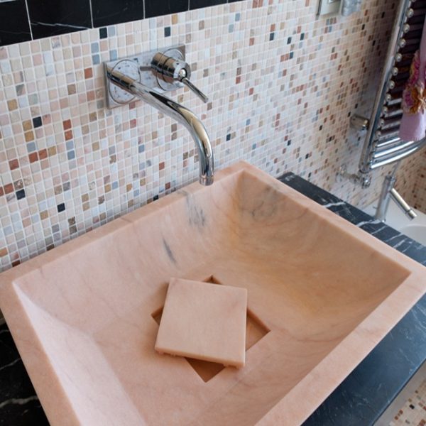 bathroom made in Nero Marquinia and Pink  Portugal marble