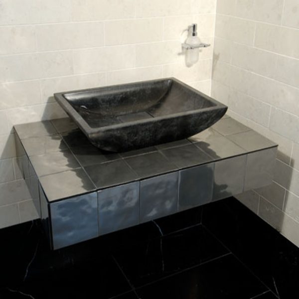black marquinia marble bathroom