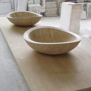bathroom sink in travertine stone