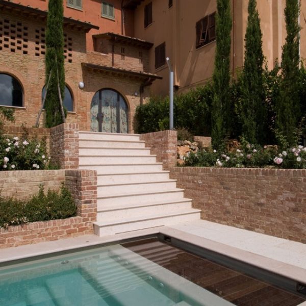 pink prun stone stair